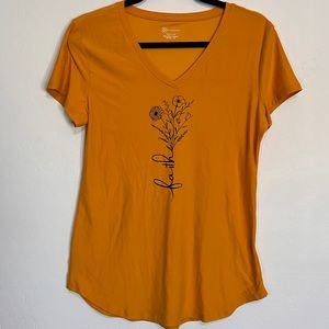 NWOT NOBO Yellow Faith Floral T-Shirt V-Neck L (11-13)